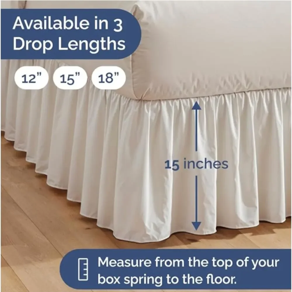Soft Bedskirt Queen Size Drop Dust Ruffle Bed Skirt, Wrinkle Resistant- White